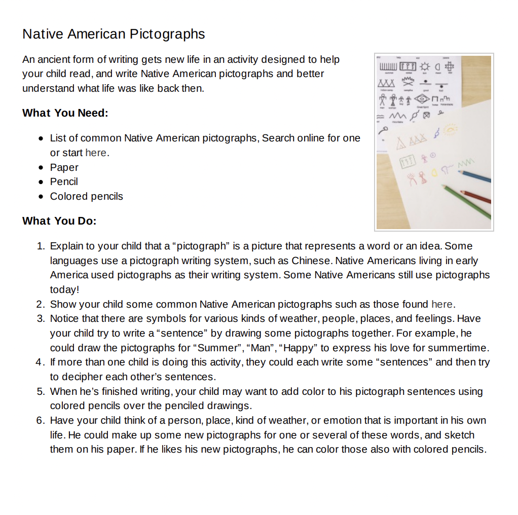 Native American Pictographs Activity