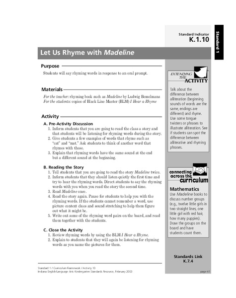 Let Us Rhyme With Madeline Lesson Plan