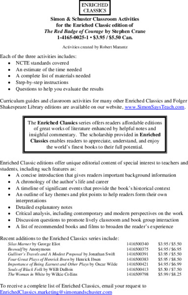Classroom Activities for The Red Badge of Courage by Stephen Crane Unit Plan