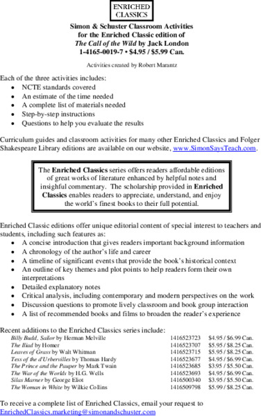 Classroom Activities for The Call of the Wild by Jack London Unit Plan