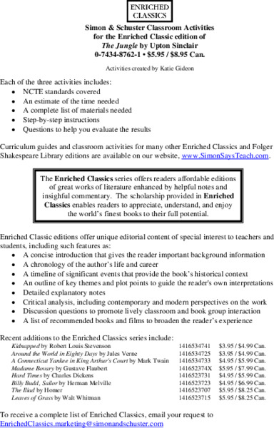 Classroom Activities for The Jungle by Upton Sinclair Unit Plan
