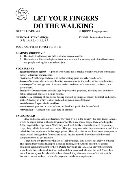 LET YOUR FINGERS DO THE WALKING Lesson Plan