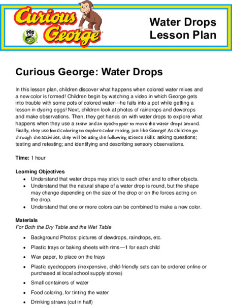 Curious George: Water Drops Lesson Plan