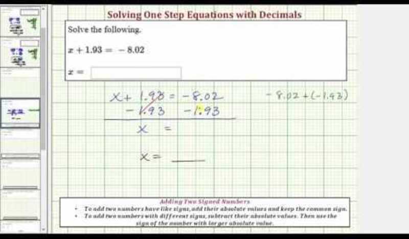 Solve a One Step Equation With Decimals (Add/Subtract - Signed Decimals) (Example 1) Instructional Video