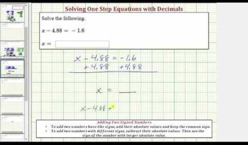 Solve a One Step Equation With Decimals (Add/Subtract - Signed Decimals) (Example 2) Instructional Video