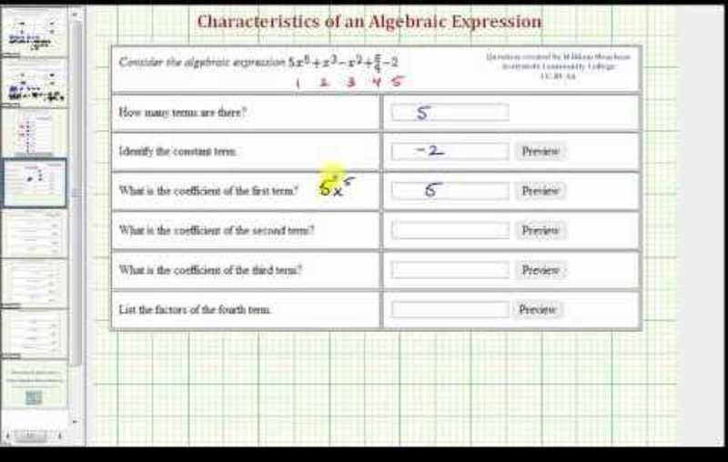 Algebraic Expression Vocabulary (Example) Instructional Video