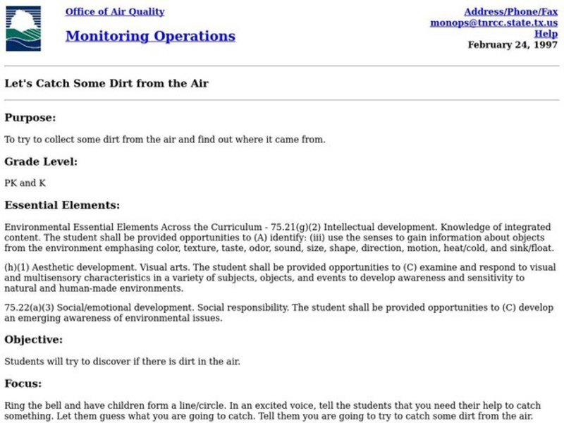 Let's Catch Some Dirt From the Air Lesson Plan