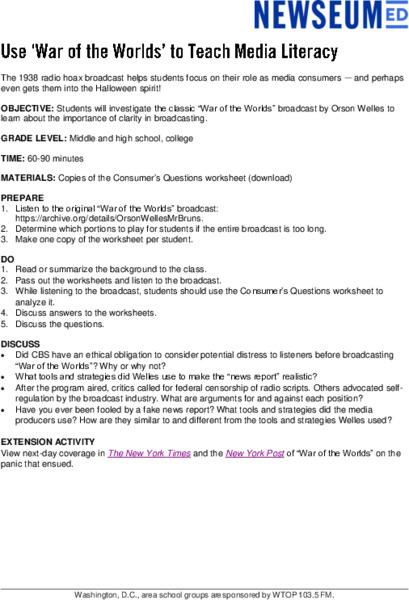 Use ‘War of the Worlds’ to Teach Media Literacy Lesson Plan
