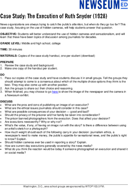 Case Study: The Execution of Ruth Snyder (1928) Lesson Plan