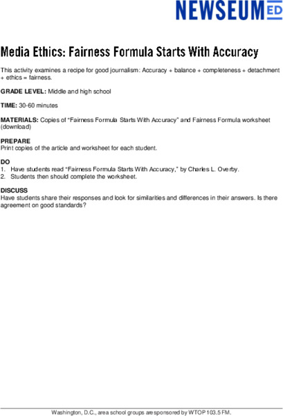 Media Ethics: Fairness Formula Starts With Accuracy Lesson Plan