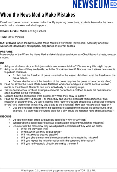 When the News Media Make Mistakes Lesson Plan