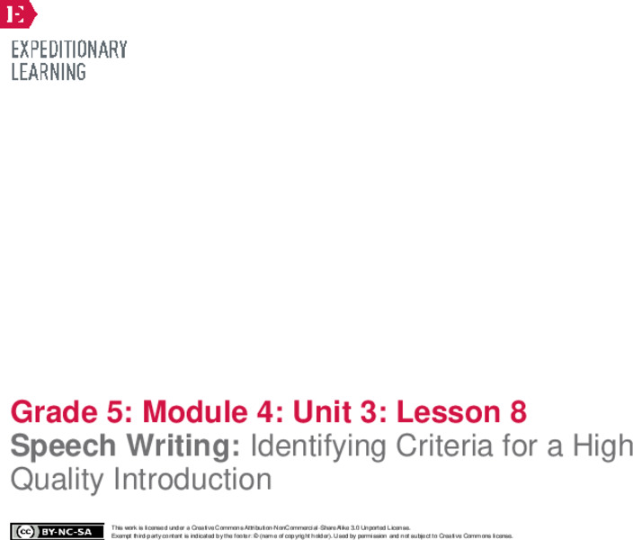 Speech Writing: Identifying Criteria for a High-Quality Introduction Lesson Plan