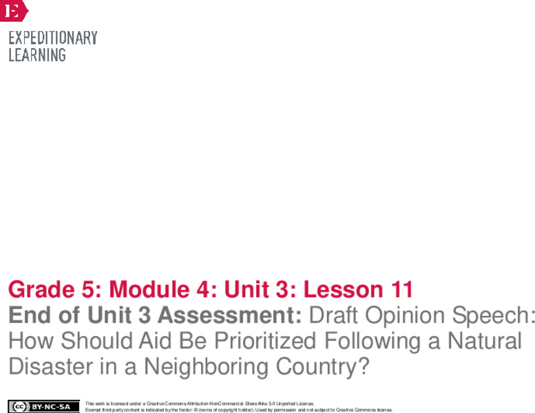 End of Unit 3 Assessment: Draft Opinion Speech: How Should Aid Be Prioritized Following a Natural Disaster in a Neighboring Country? Lesson Plan