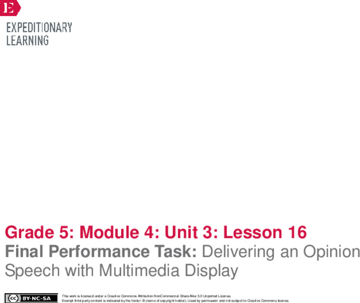 Final Performance Task: Delivering an Opinion Speech with Multimedia Display Lesson Plan