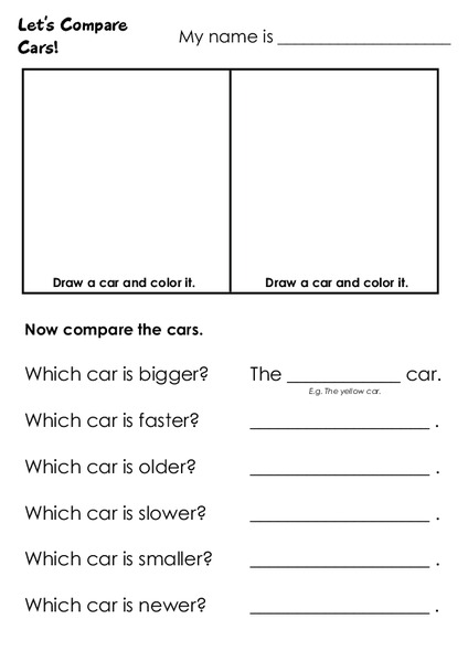 Let's Compare Cars! Worksheet