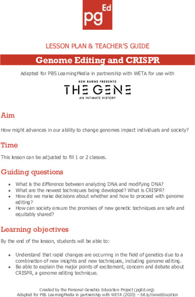 Genome Editing and CRISPR Lesson Plan