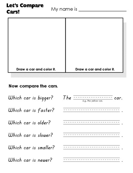 Let's Compare Cars! Worksheet