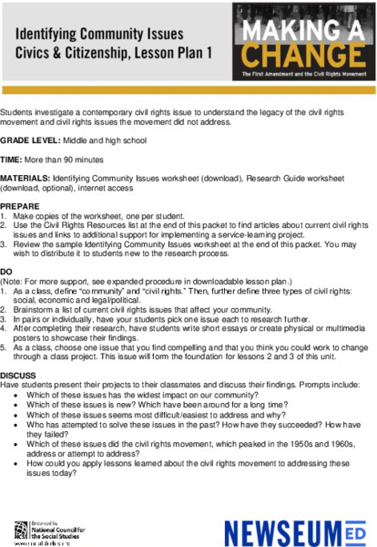 Civil Rights: Identifying Community Issues Lesson Plan