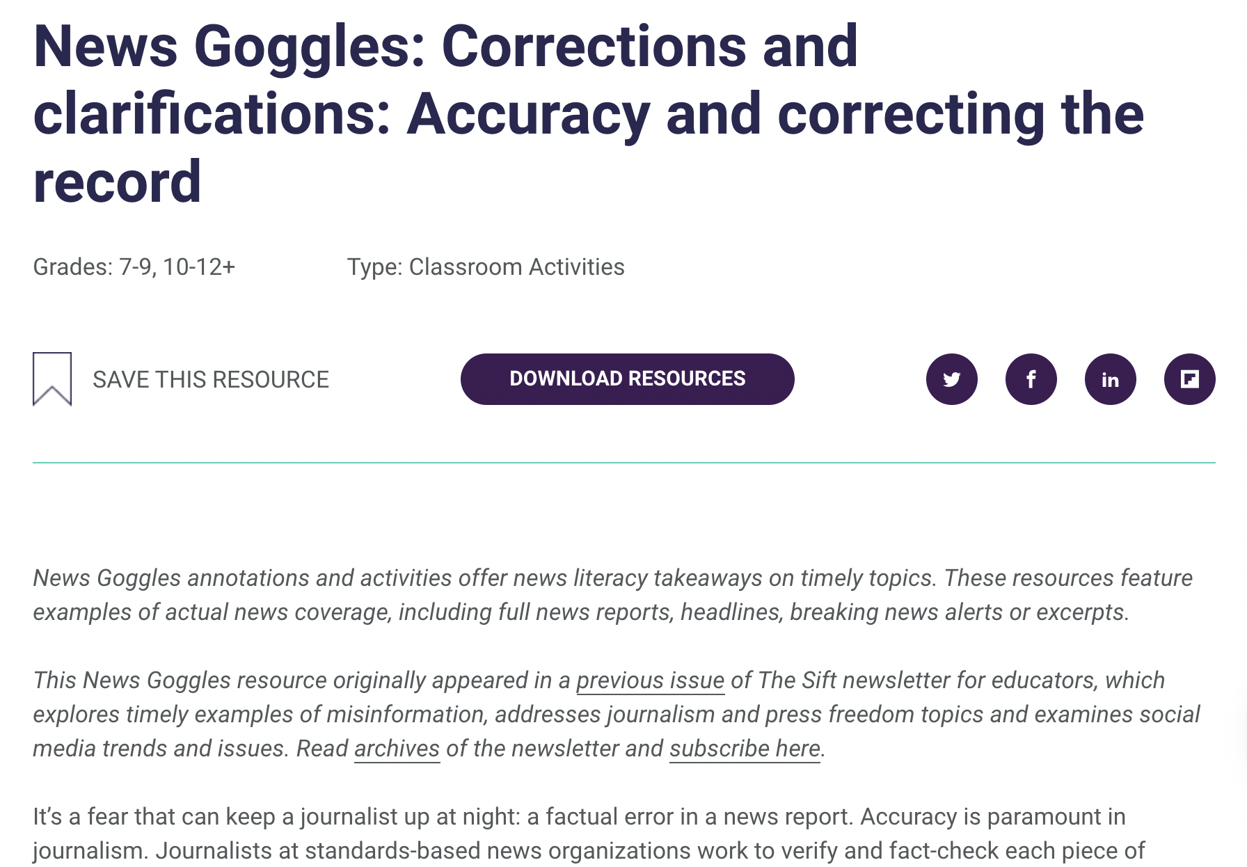 News Goggles: Corrections and Clarifications: Accuracy and Correcting the Record Activity