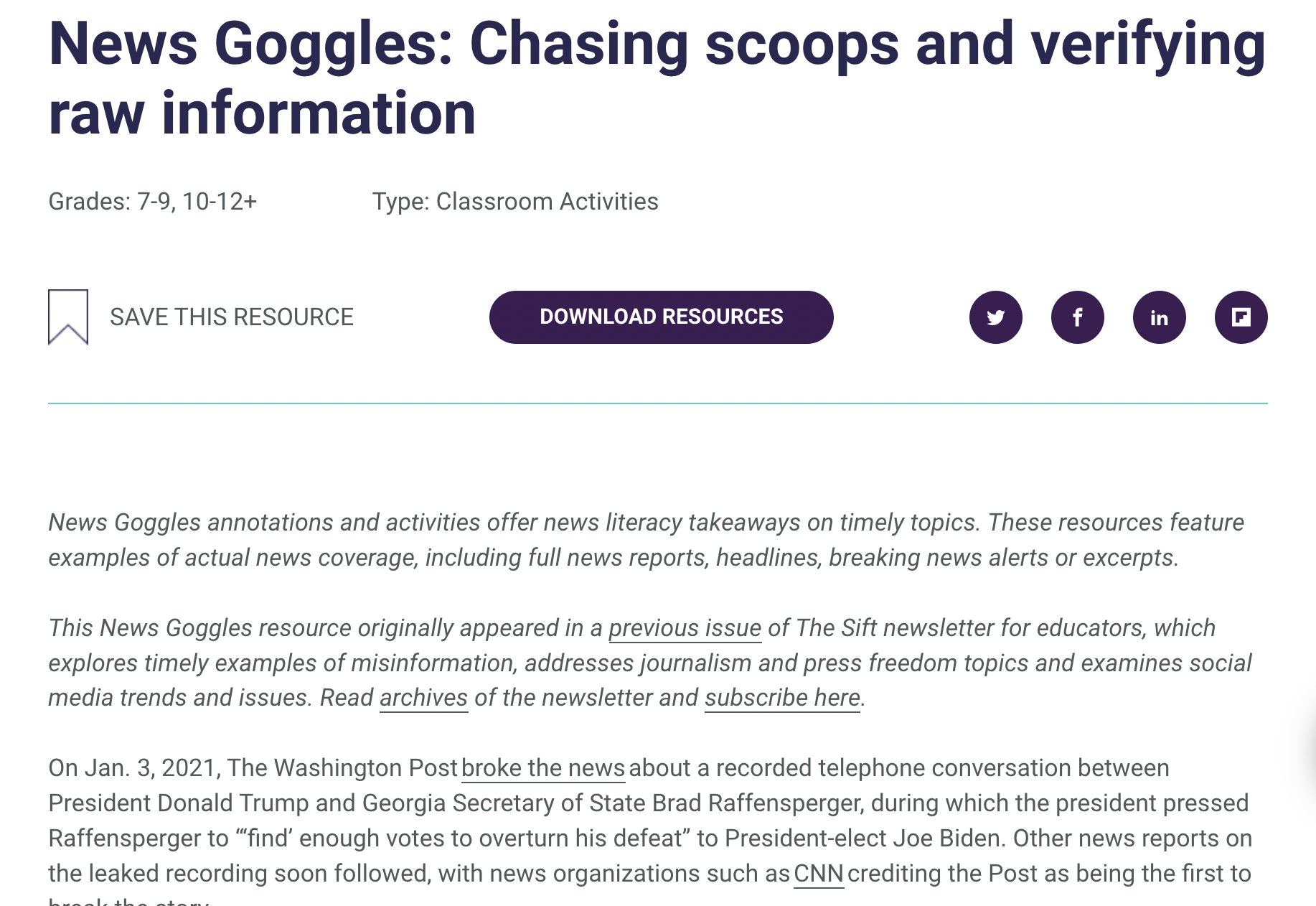 News Goggles: Chasing Scoops and Verifying Raw Information Activity