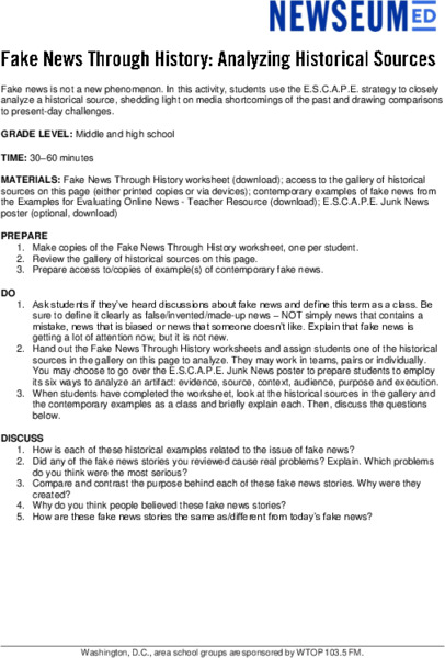 Fake News Through History: Analyzing Historical Sources Lesson Plan