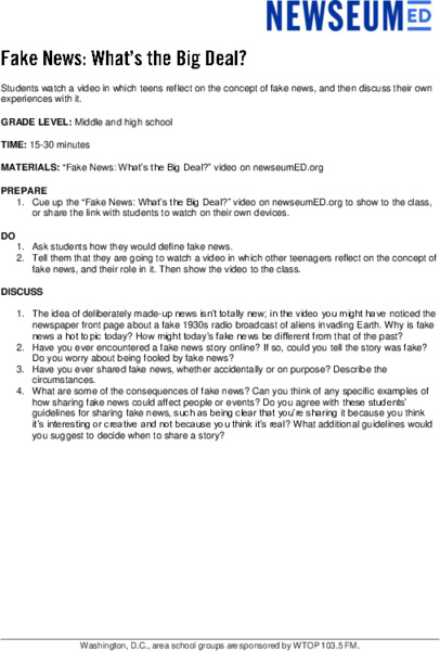 Fake News — What's the Big Deal? Lesson Plan