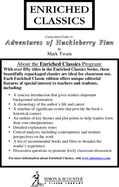 Curriculum Guide to: Adventures of Huckleberry Finn by Mark Twain Unit Plan