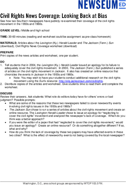 Civil Rights News Coverage: Looking Back at Bias Lesson Plan