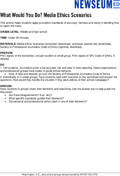 What Would You Do? Media Ethics Scenarios Lesson Plan