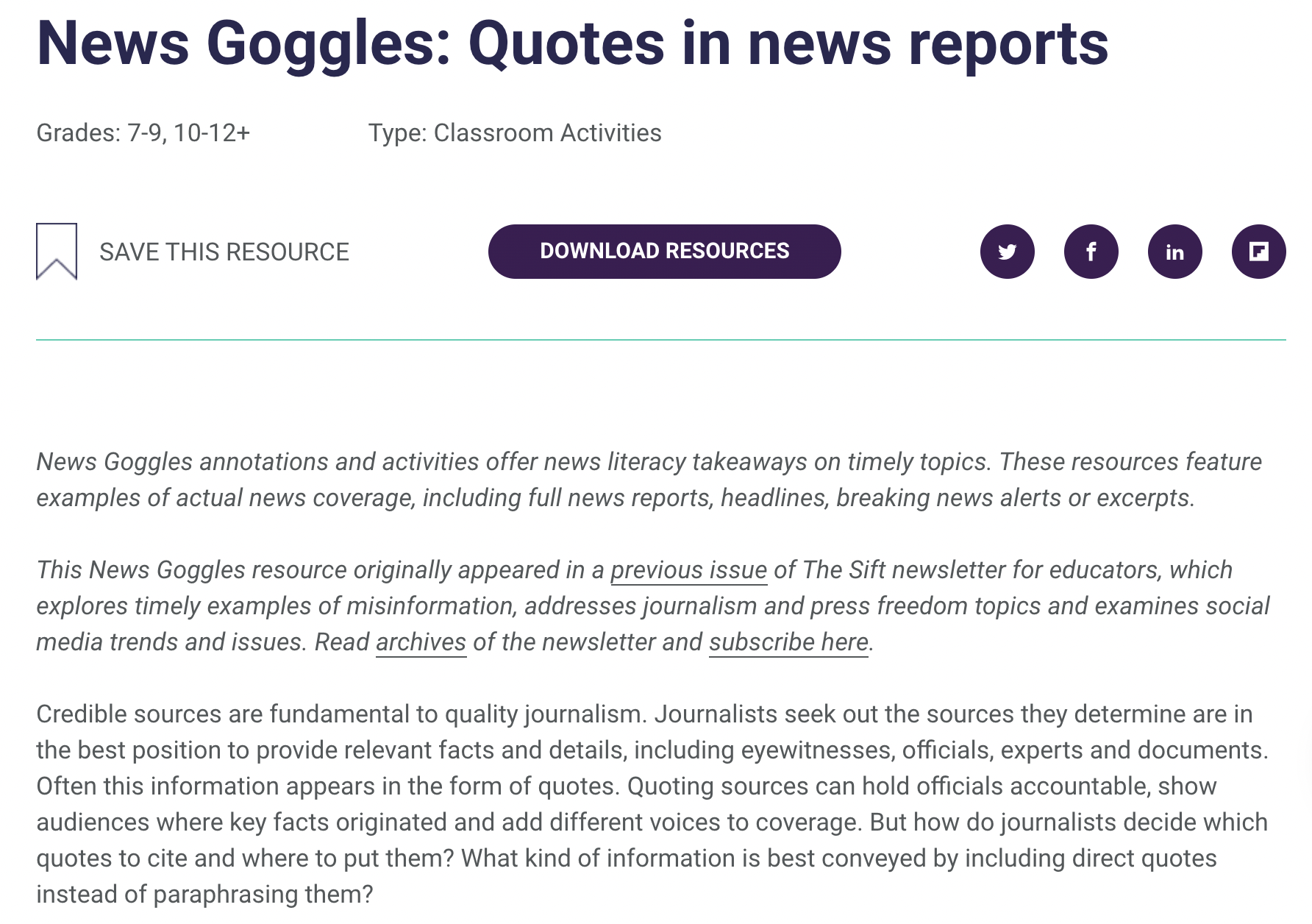 News Goggles: Quotes in News Reports Activity