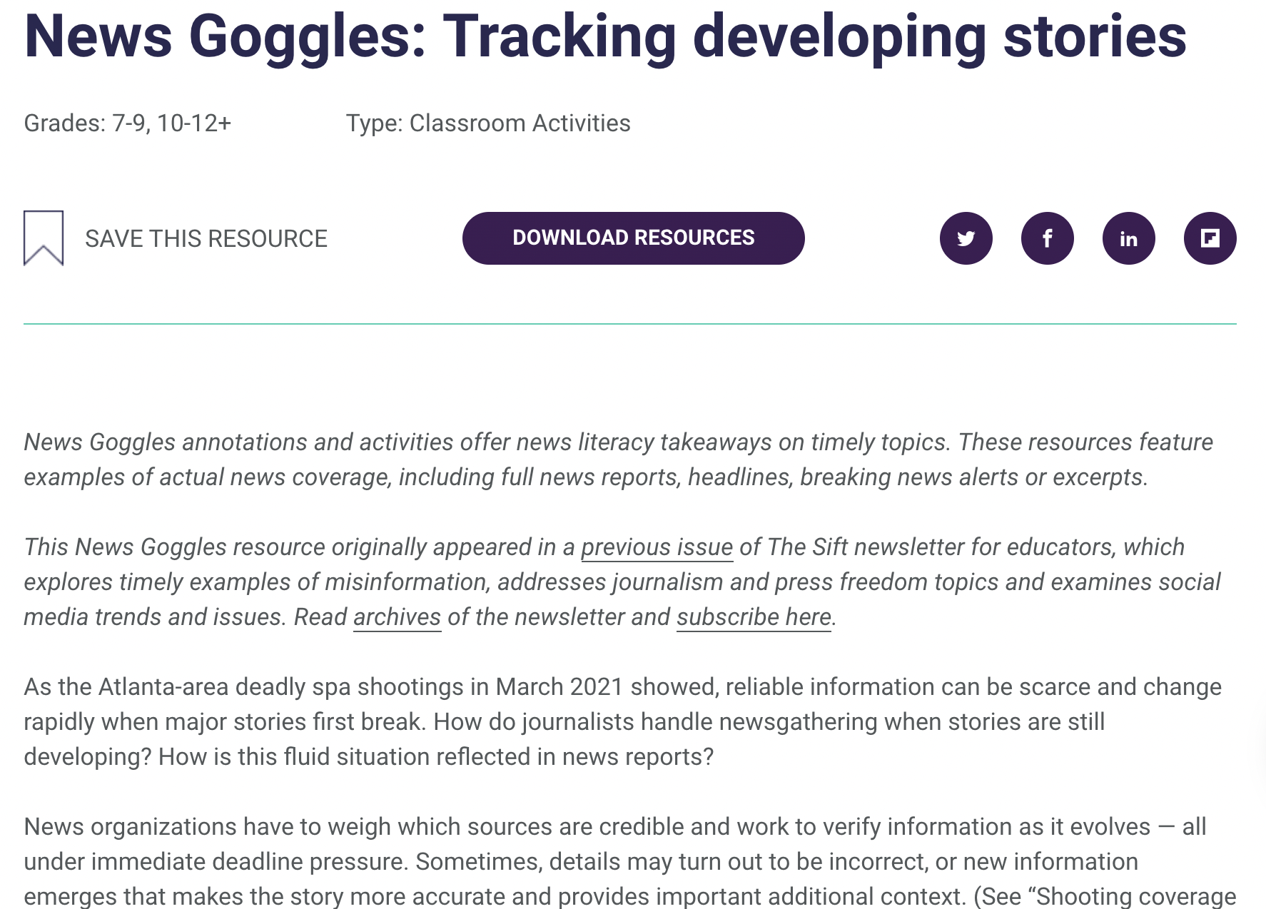 News Goggles: Tracking Developing Stories Activity