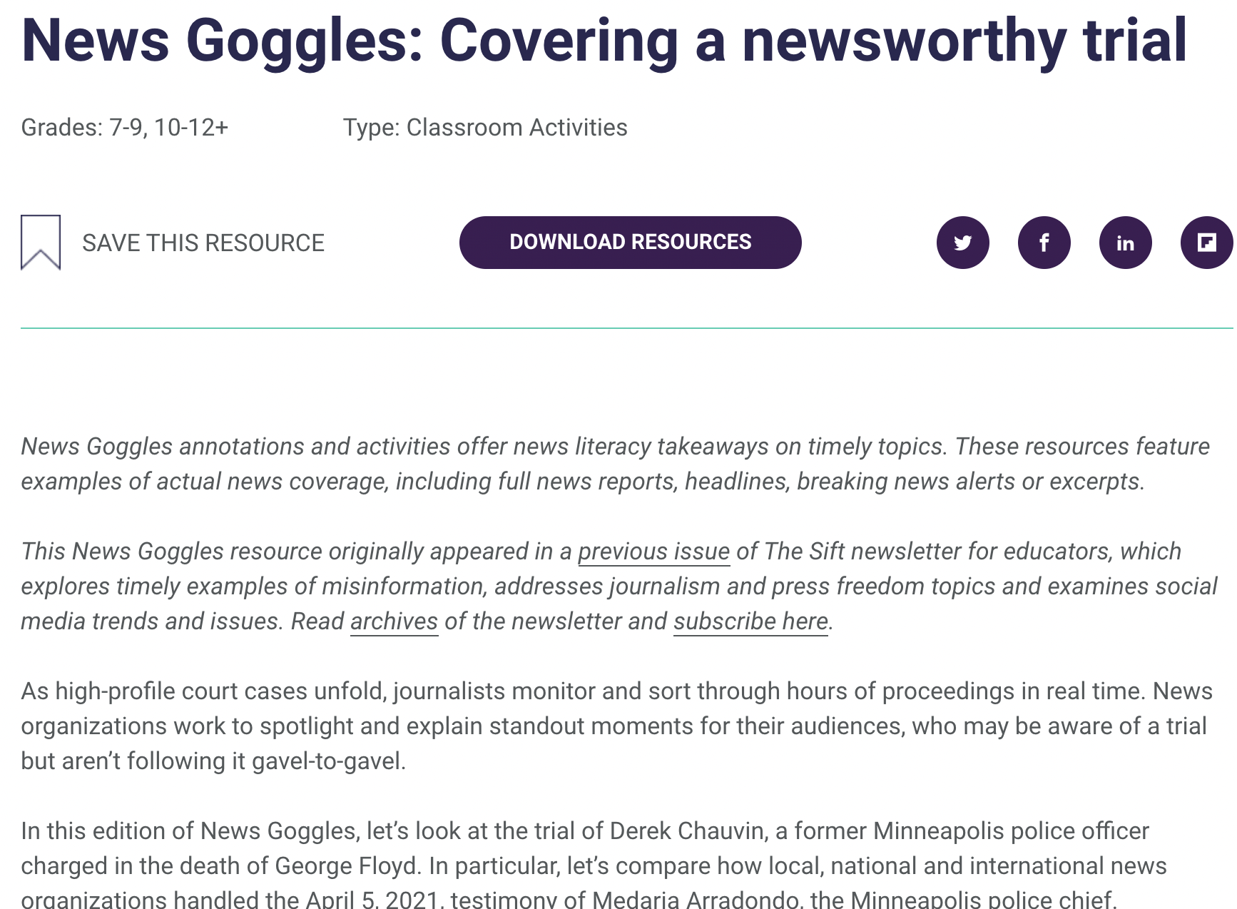 News Goggles: Covering a Newsworthy Trial Activity