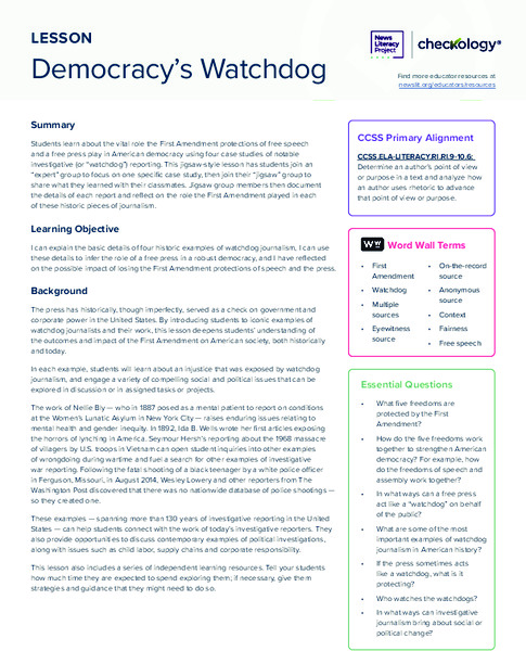 Democracy’s Watchdog Lesson Plan
