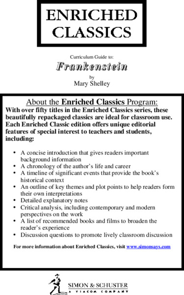 Curriculum Guide to: Frankenstein by Mary Shelley Unit Plan