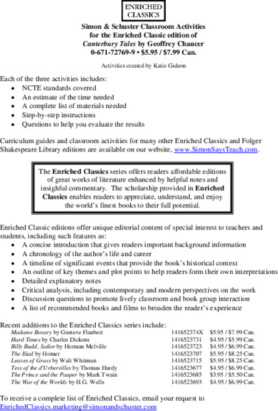 Classroom Activities for Canterbury Tales by Geoffrey Chaucer Unit Plan