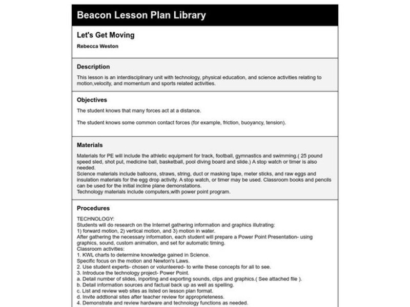 Let's Get Moving Lesson Plan