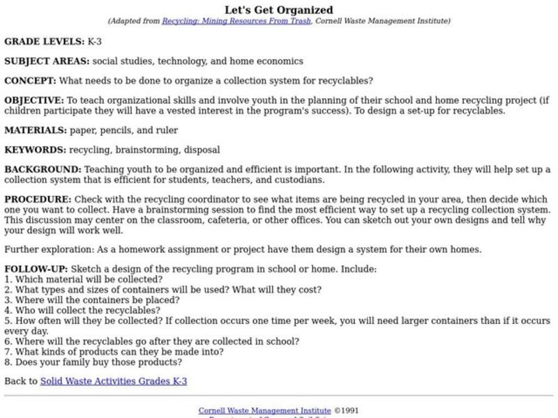 LET'S GET ORGANIZED Lesson Plan