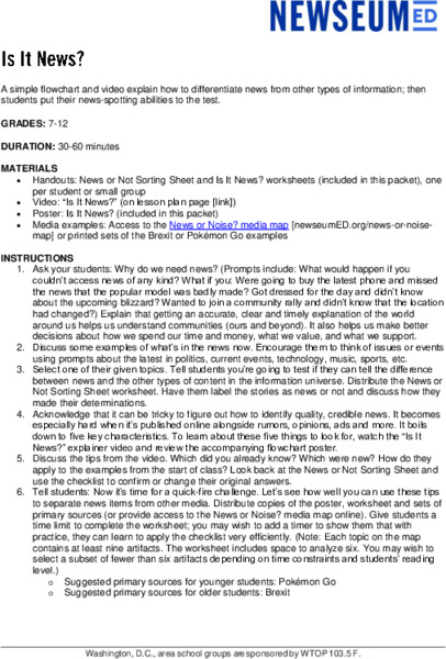 Is It News? Lesson Plan