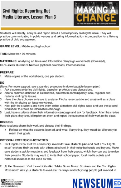 Civil Rights: Reporting Out Lesson Plan