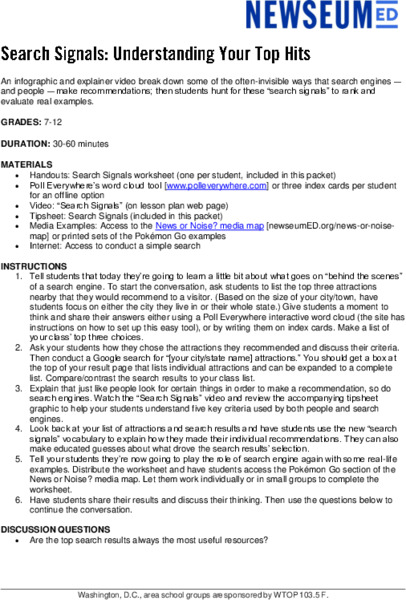 Search Signals: Understanding Your Top Hits Lesson Plan