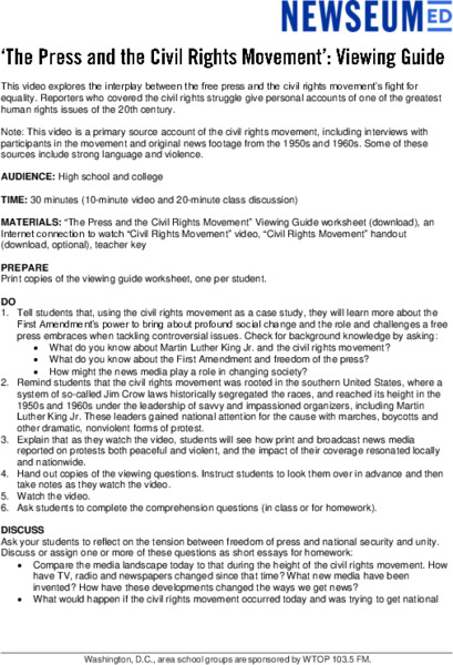 'The Press and the Civil Rights Movement' Video Lesson Lesson Plan