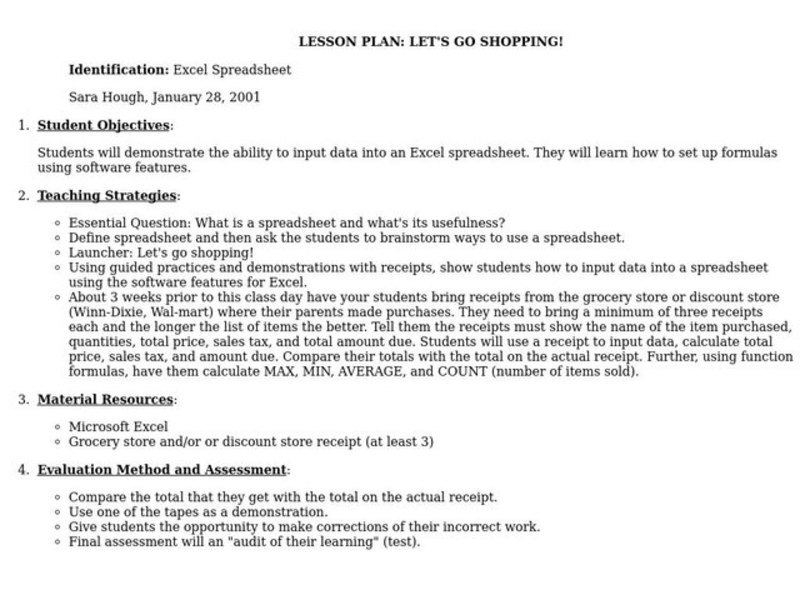 Let's Go Shopping Lesson Plan