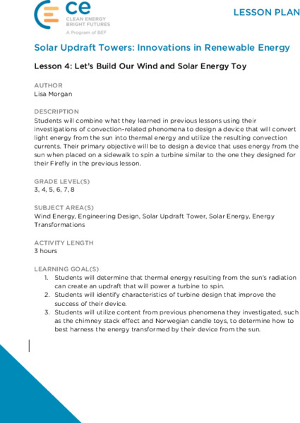 Let's Build Our Wind and Solar Energy Toy Lesson Plan