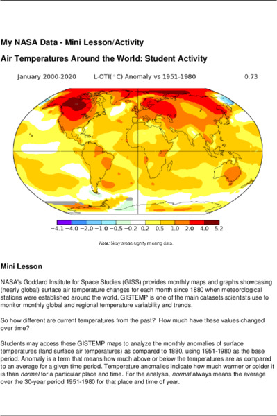Air Temperatures Around the World: Student Activity Activity