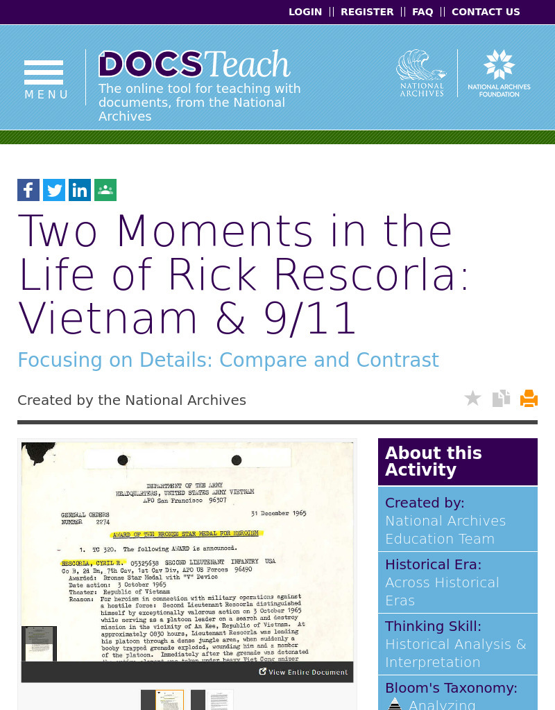 Two Moments in the Life of Rick Rescorla: Vietnam and 9/11 Interactive