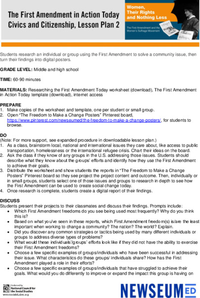 The First Amendment in Action Today Lesson Plan