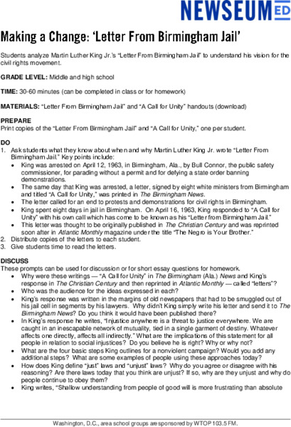 Making a Change: Letter From Birmingham Jail Lesson Plan