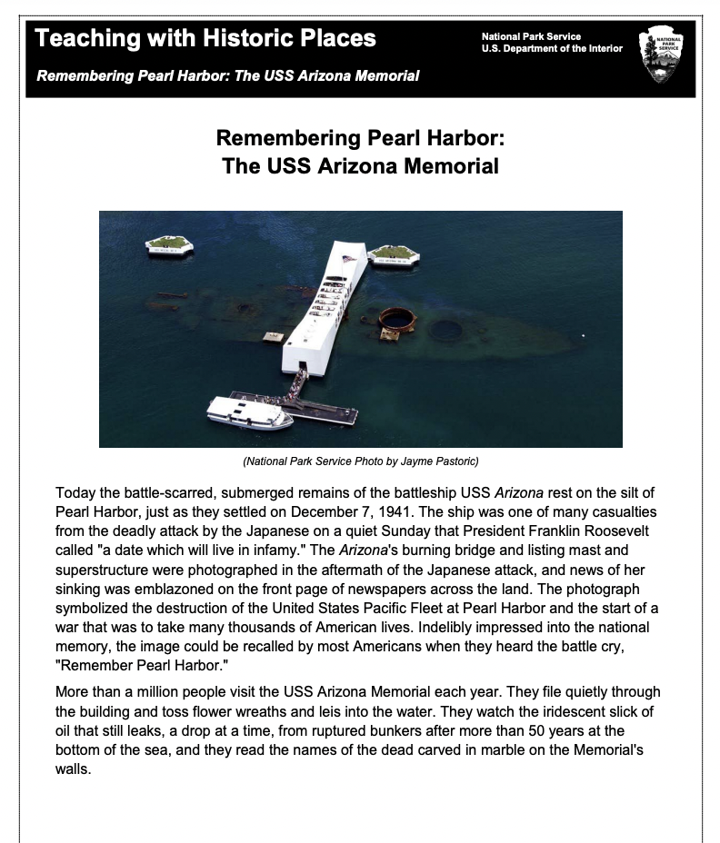 Remembering Pearl Harbor: The USS Arizona Memorial Lesson Plan