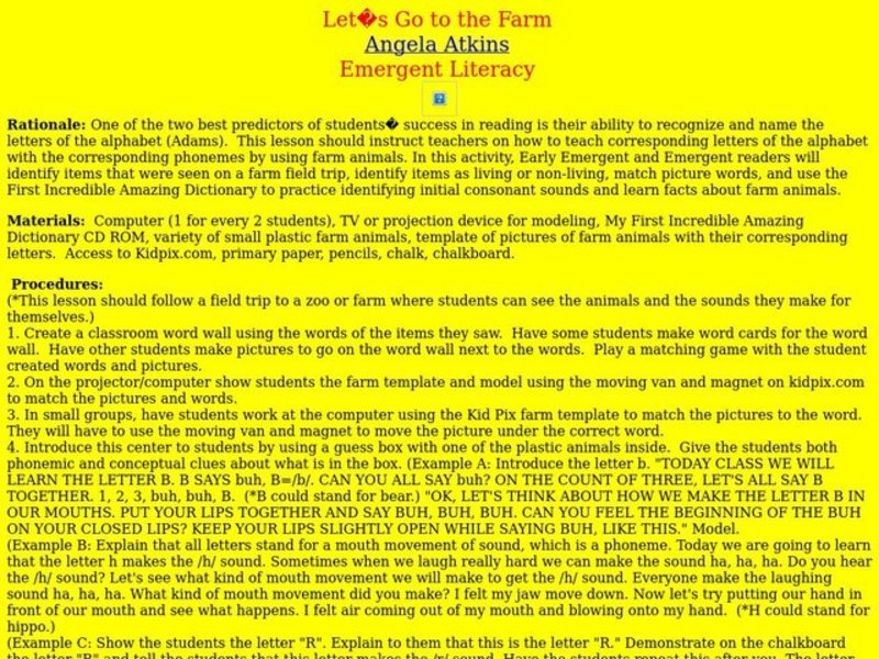 Let's Go to the Farm Lesson Plan