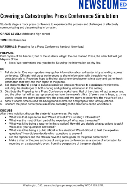 Covering a Catastrophe: Press Conference Simulation Lesson Plan